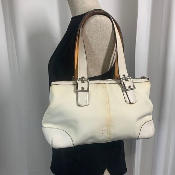 Coach Satchel Reversible Handles Ivory Canvas/Leather Trim M042-1834 - Picture 11 of 13